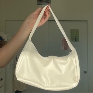 Handmade y2k 90s white leather shoulder bag
